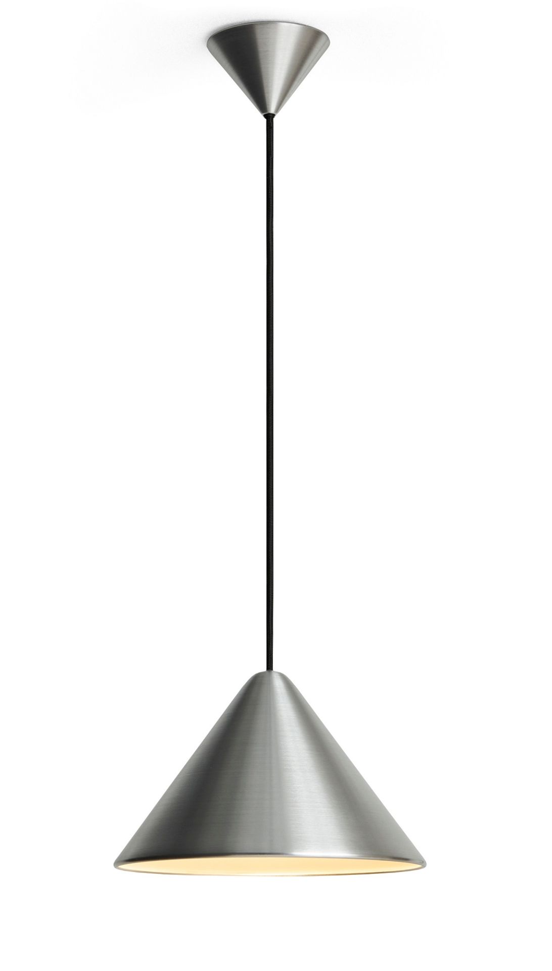 Compass Pendelleuchte von Hay, 260mm, gebürstetes Aluminium, moderne Hängelampe für Wohnzimmer und Essbereich.