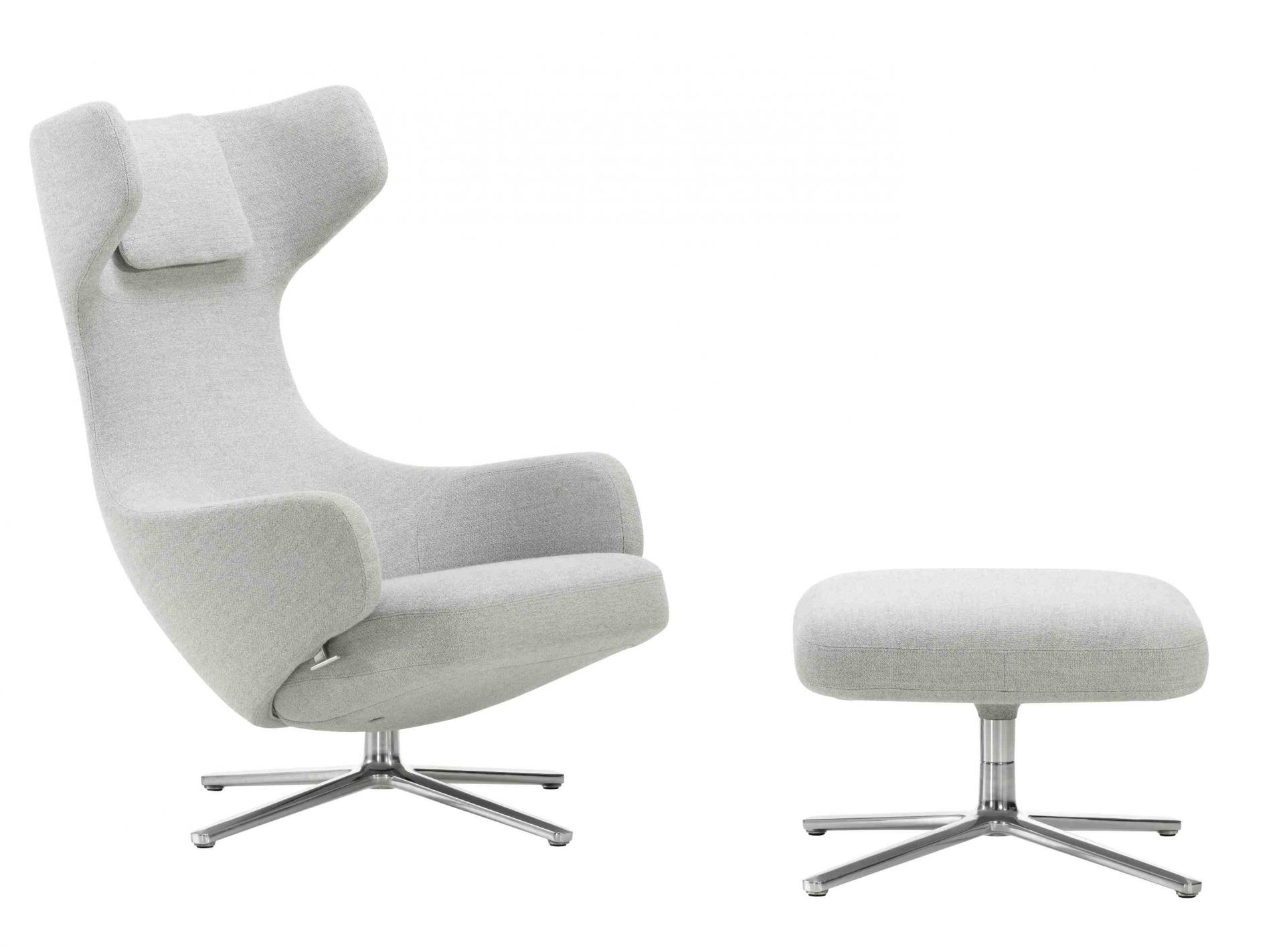 Grand Repos Armchair + Ottoman Vitra Polished Dumet Pebble Melange
