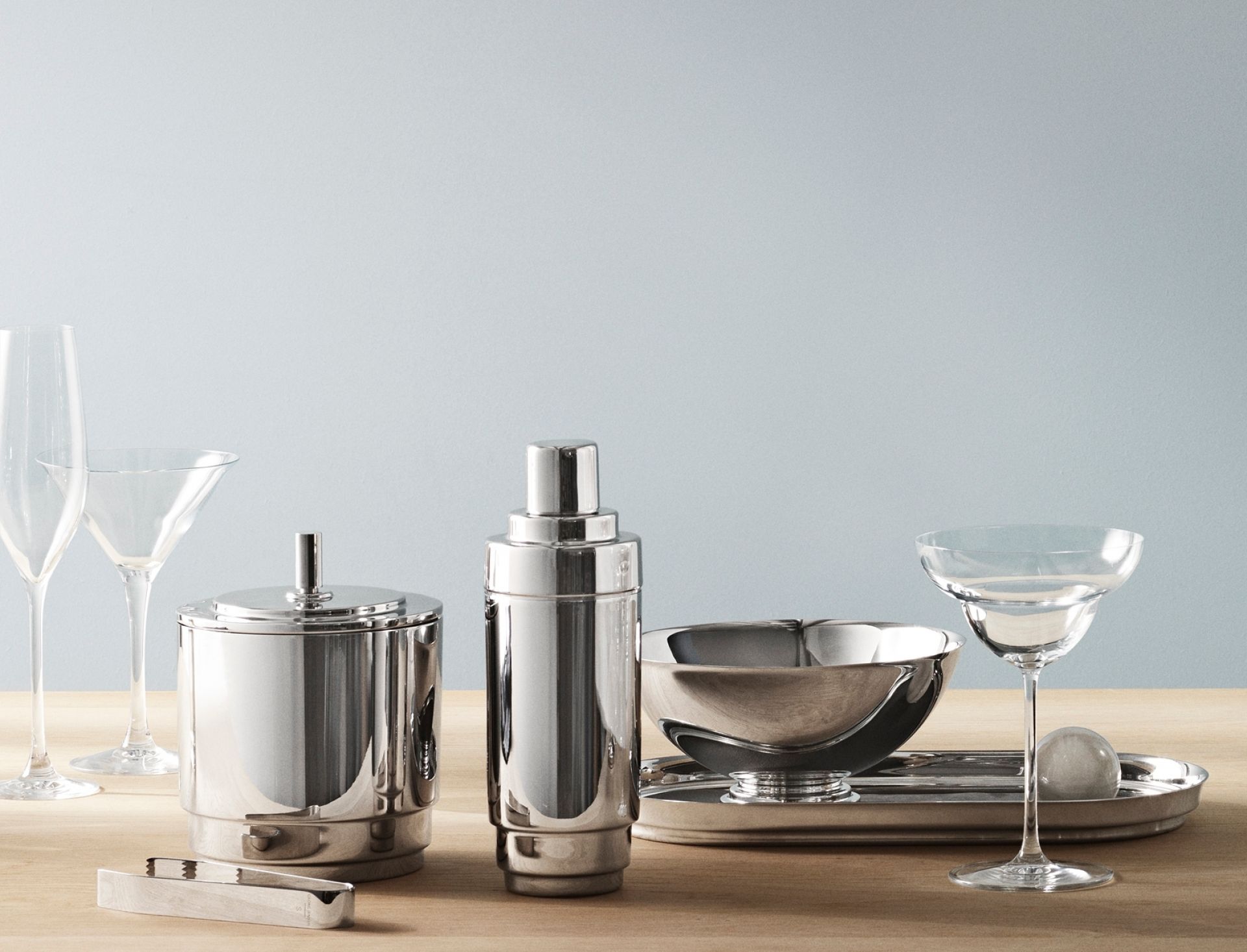Manhattan Ice bucket with Lid and Tongs Georg Jensen SINGLE PIECES