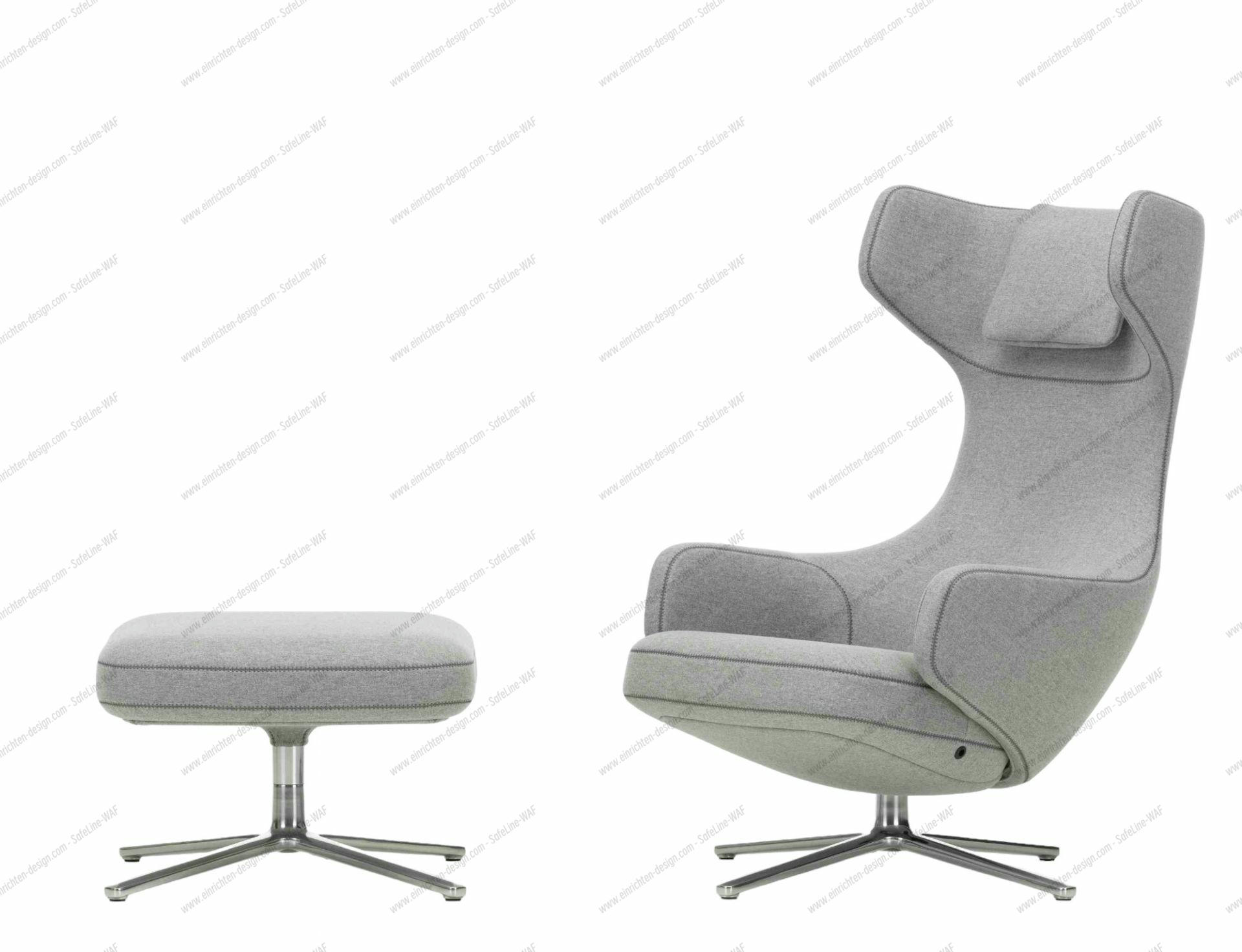 Grand Repos Armchair + Ottoman Vitra Polished Cosy Pebble