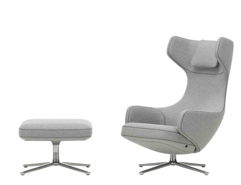 Grand Repos Armchair + Ottoman Vitra Polished Cosy Pebble