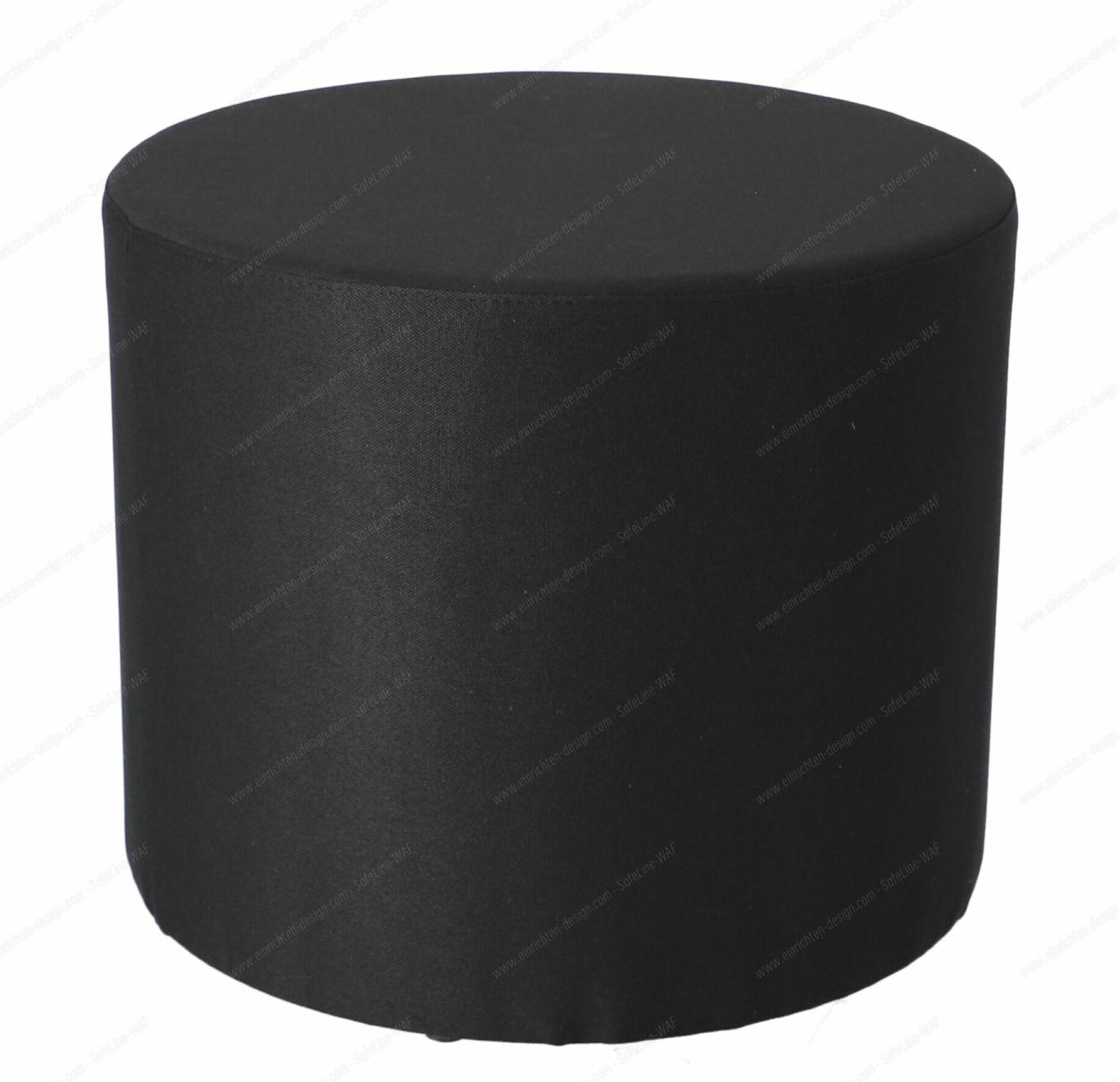 Schwarzer Rondo Pouf von Jan Kurtz, runder Sitzhocker für Wohnzimmer und Lounge-Bereiche.