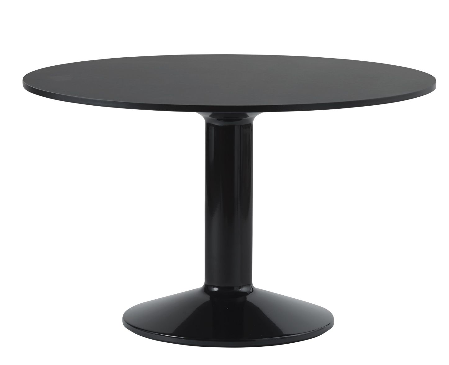 Schwarzer MIDST Table Esstisch von Muuto mit runder Tischplatte und zentralem, zylindrischem Fuß.