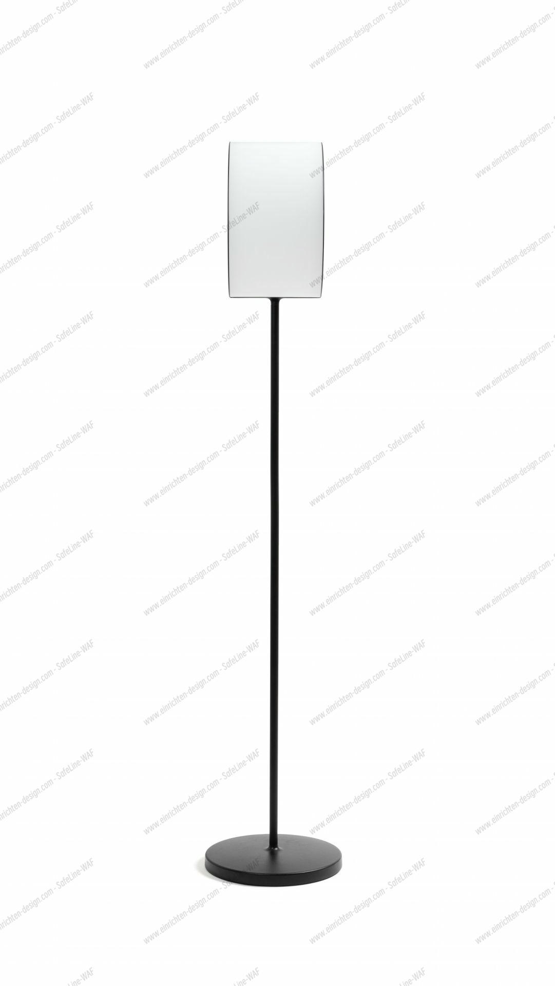 Schlichte, schwarze Stehleuchte mit weißem Lampenschirm. Modernes Design, ähnlich der Lost Leuchte von Magis.