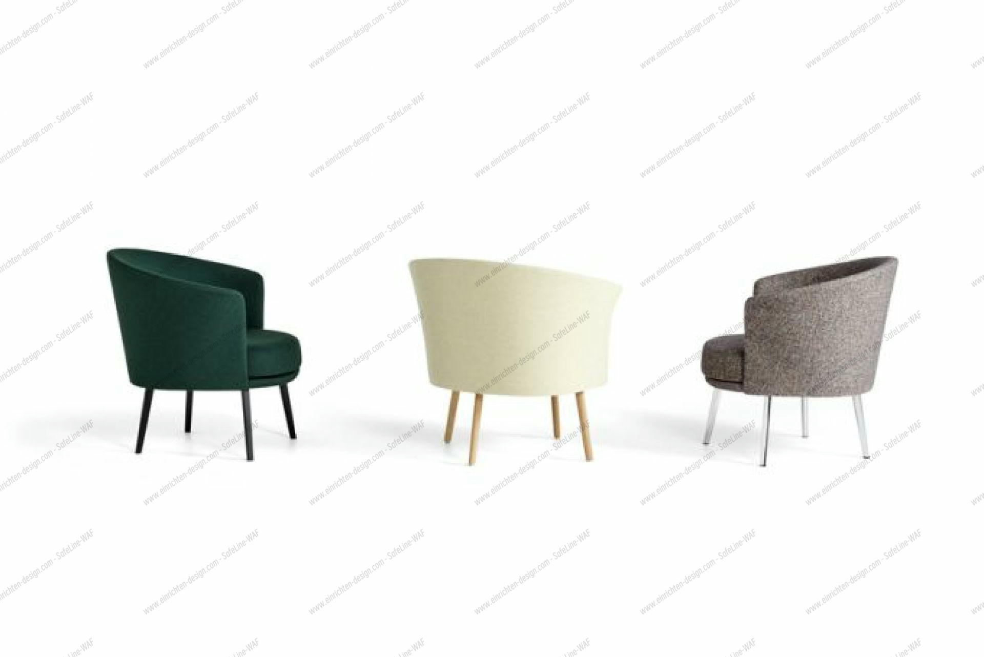 Drei Olavi Loungesessel von Hay in Schwarz, Beige und Grau, moderne Sessel für Wohnzimmer.