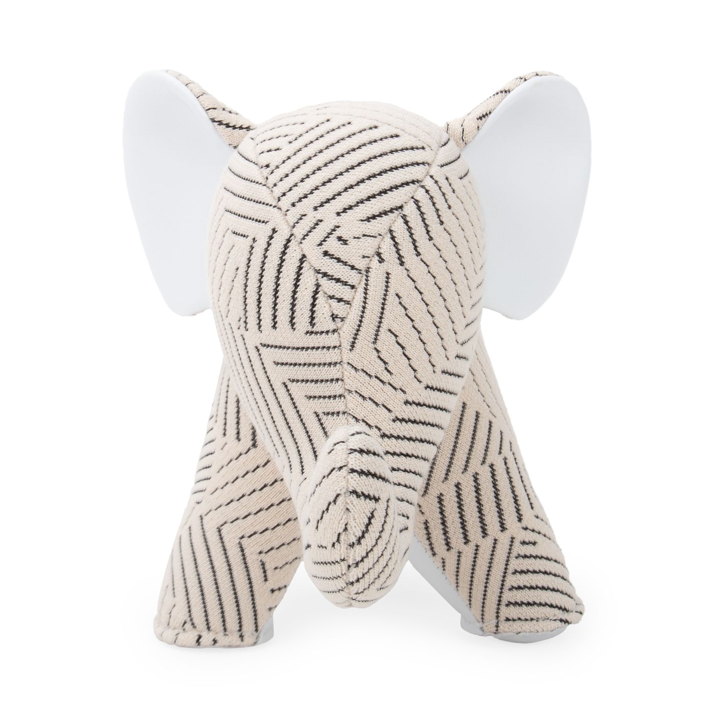 Weiße Elefant Buchstütze mit geometrischem Muster, Züny x KVADRAT Design, dekorative und praktische Wohnaccessoires.