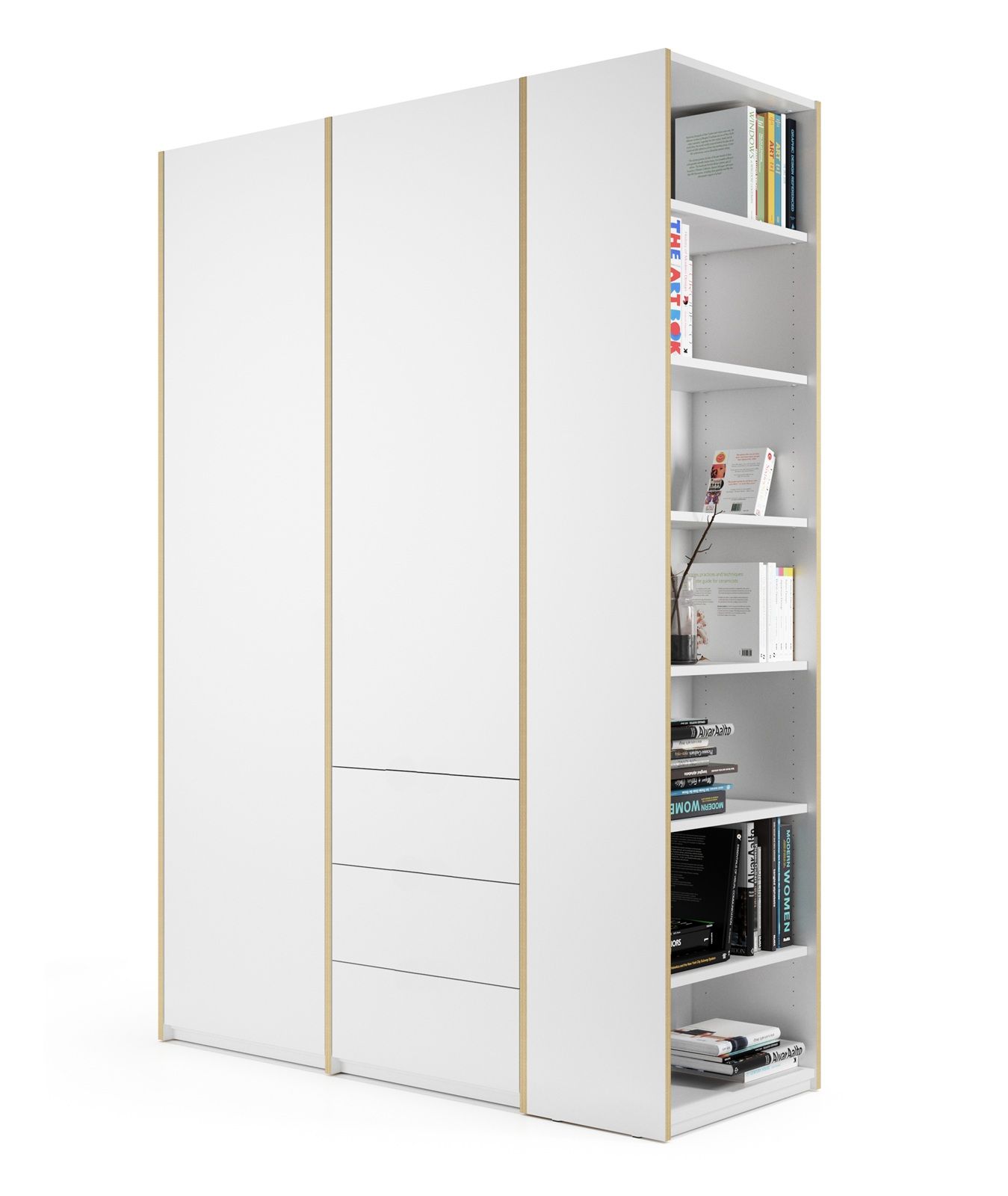 MODULAR PLUS wardrobe combination with add-on shelf on the right and 3 drawers Müller Möbelwerkstätten