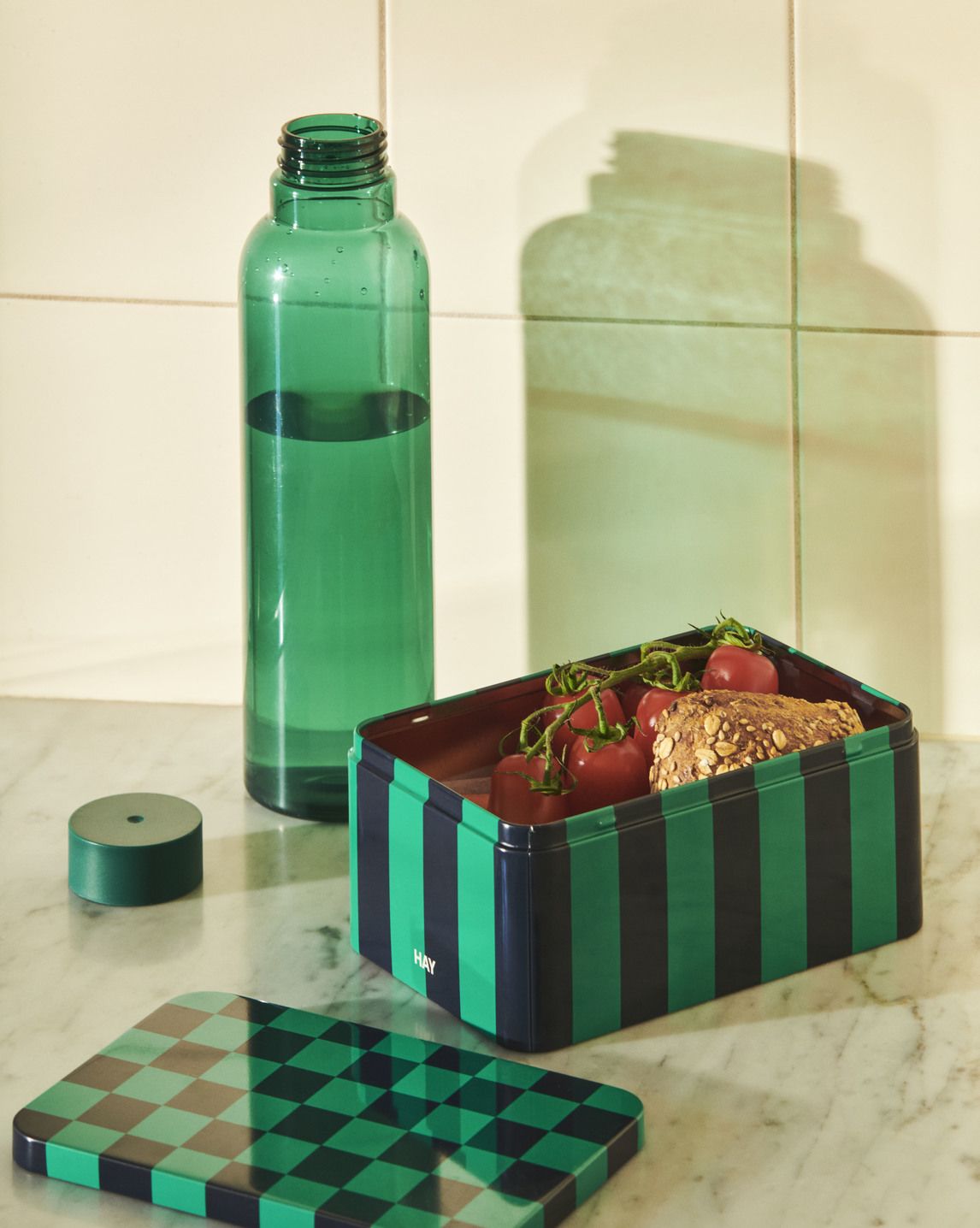 Small Tin Container, Dark Blue and Lavender, Hay Storage Box