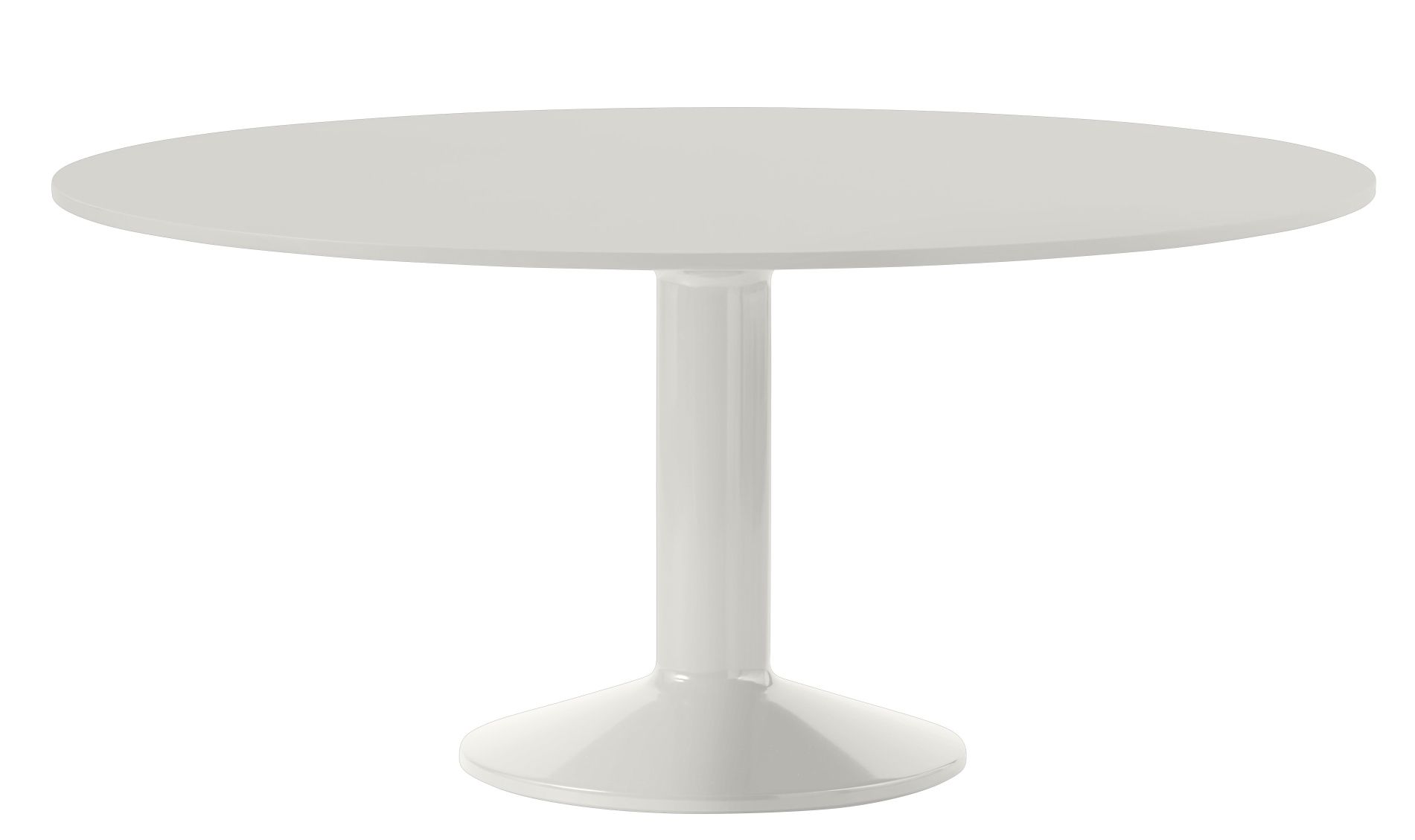 Weißer MIDST Table Esstisch von Muuto mit runder Tischplatte und zentralem, trompetenförmigem Fuß.