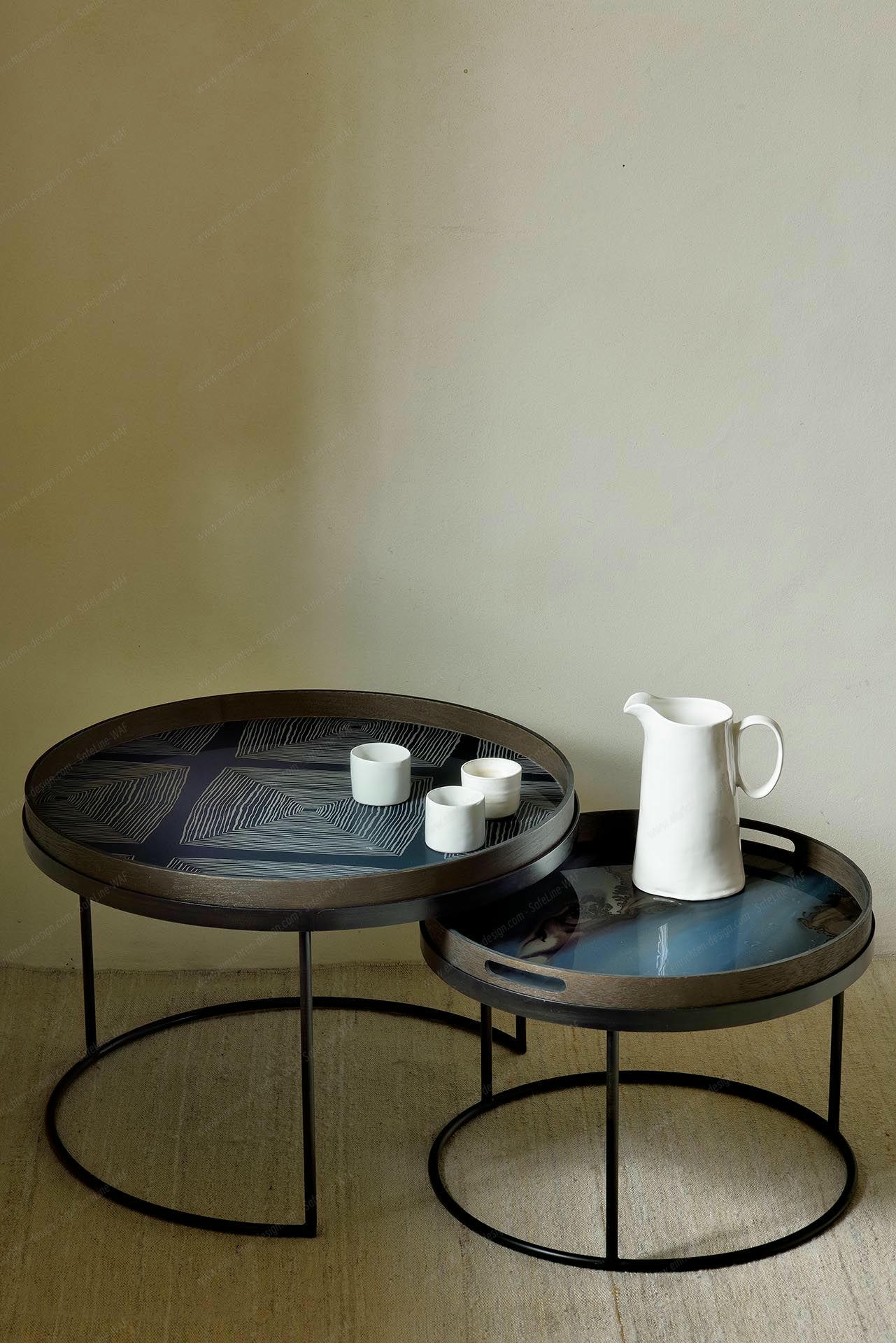 Coffee Table Set of 2 Black Round S/L Ethnicraft 