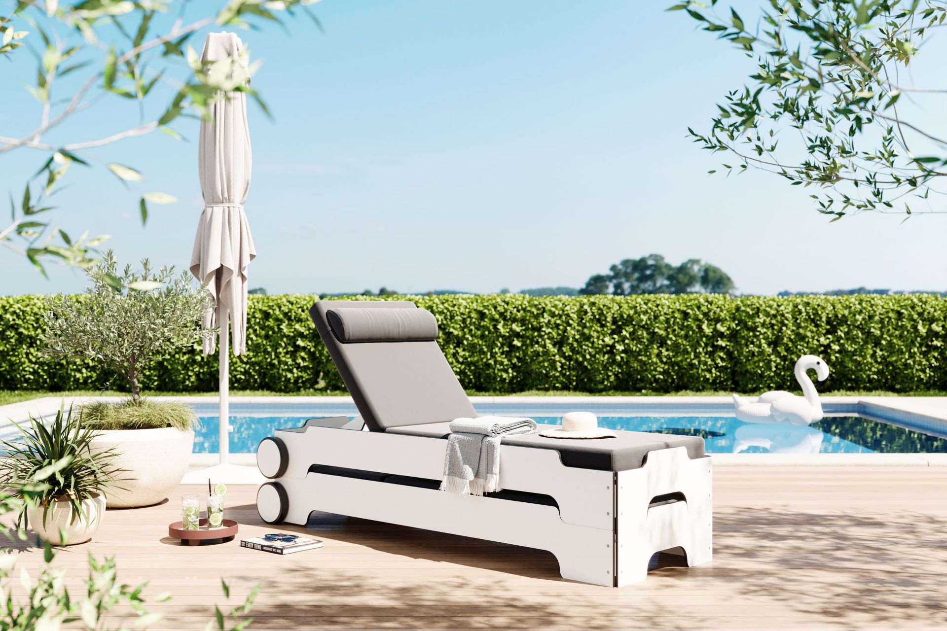 Solara Stacking Lounger incl. Wheels and Upholstery Outdoor Müller Möbelwerkstätten