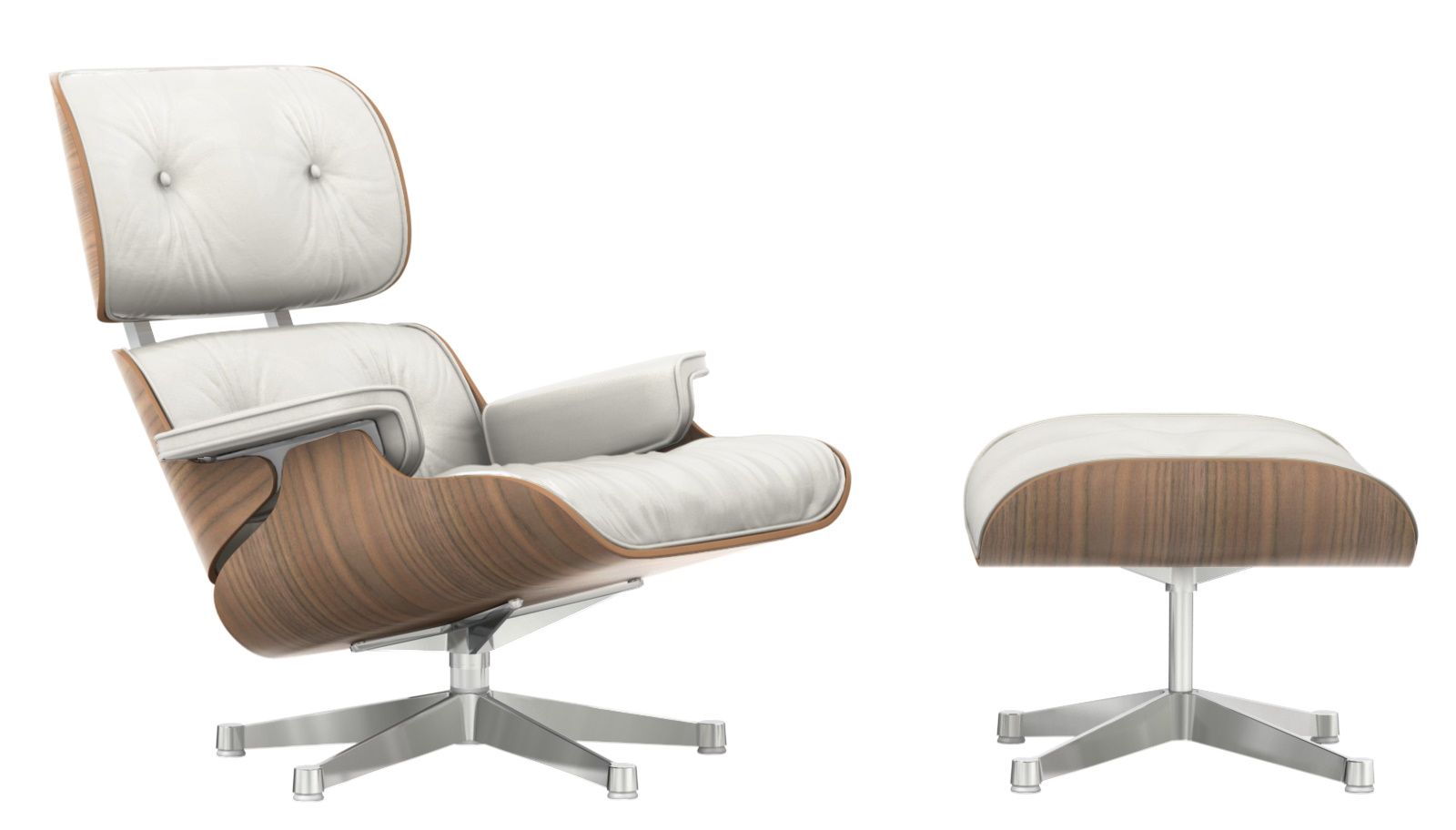Eames Lounge Chair & Ottoman Walnut white leather Vitra