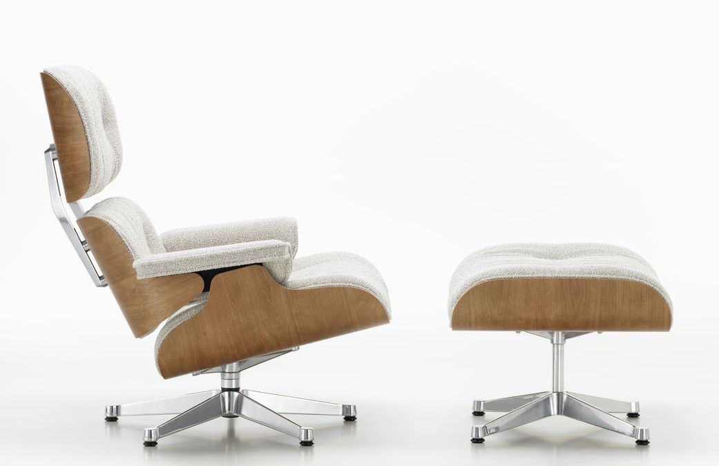 Eames Lounge Chair & Ottoman armchair PREFERRED COMBINATION Nubia, cream sand, polished, cherry wood