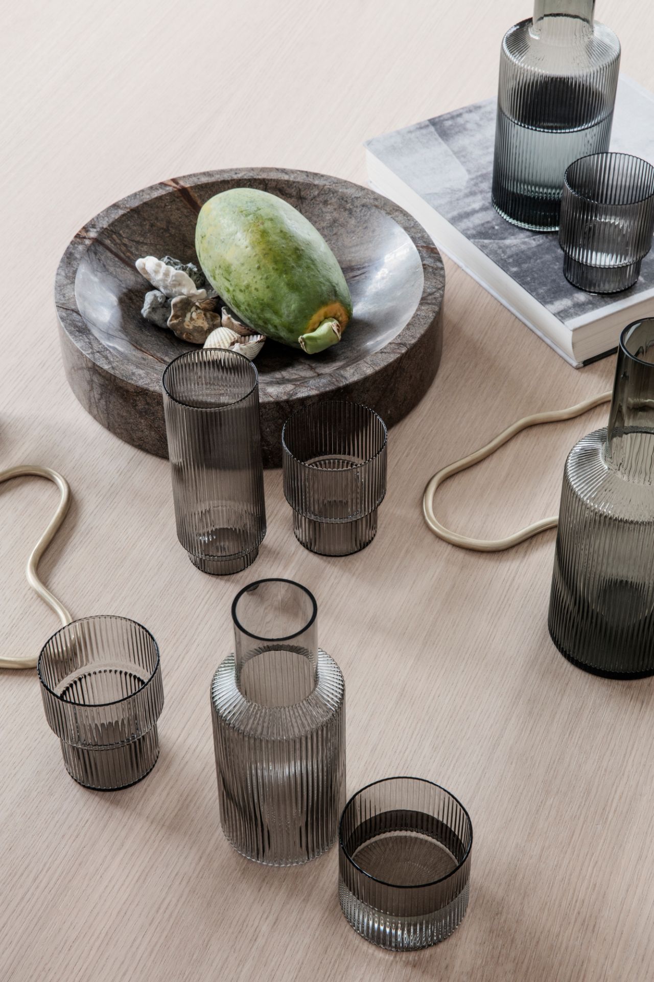 Ripple Long Drink Glasses Set of 4 Smoke Grey Ferm Living SINGLE PIECES