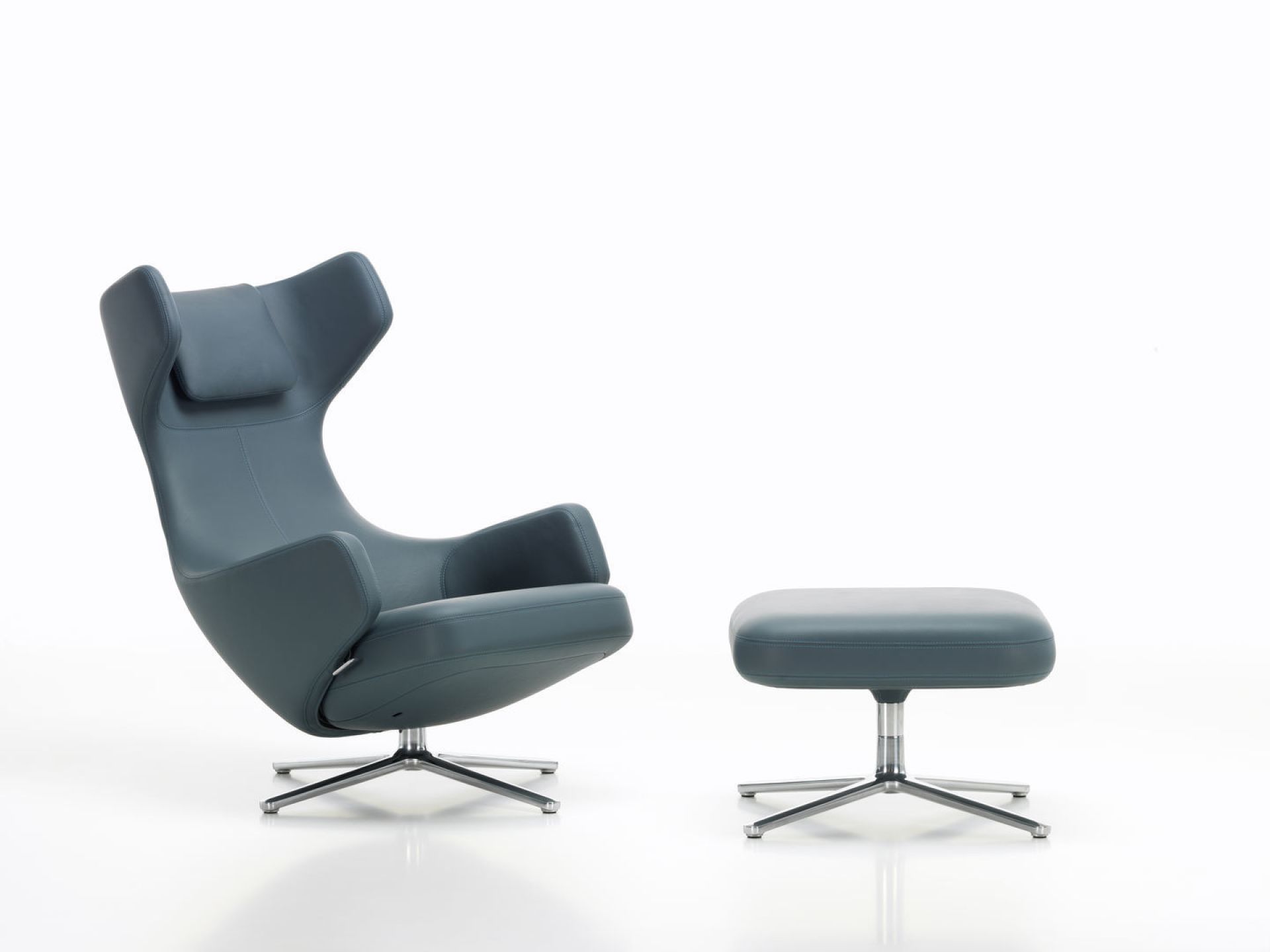Grand Repos Easy Chair + Ottoman Vitra Polished Cosy Classic grey