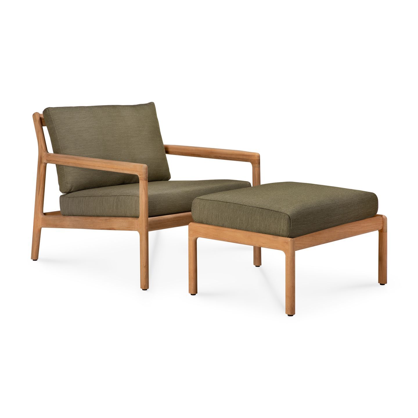 Jack Outdoor Upholstered Stool Teak Green Fabric Ethnicraft