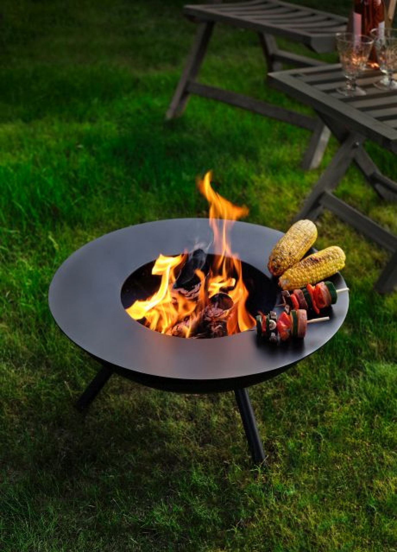 Flames complete set fire bowl L, grill plate and tongs Philippi