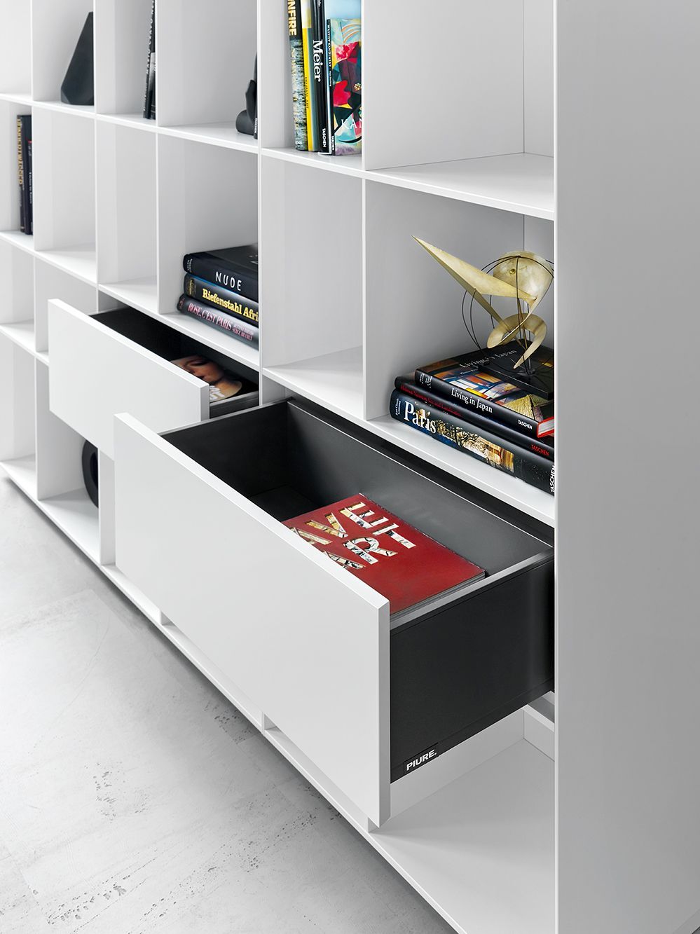 Nex Pur shelf with drawer and open Piure QUICK SHIP   