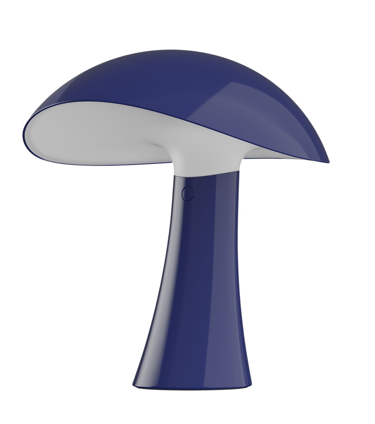 Rumee Akkuleuchte von Louis Poulsen in Blau, pilzförmiges Design für Innen und Außen.