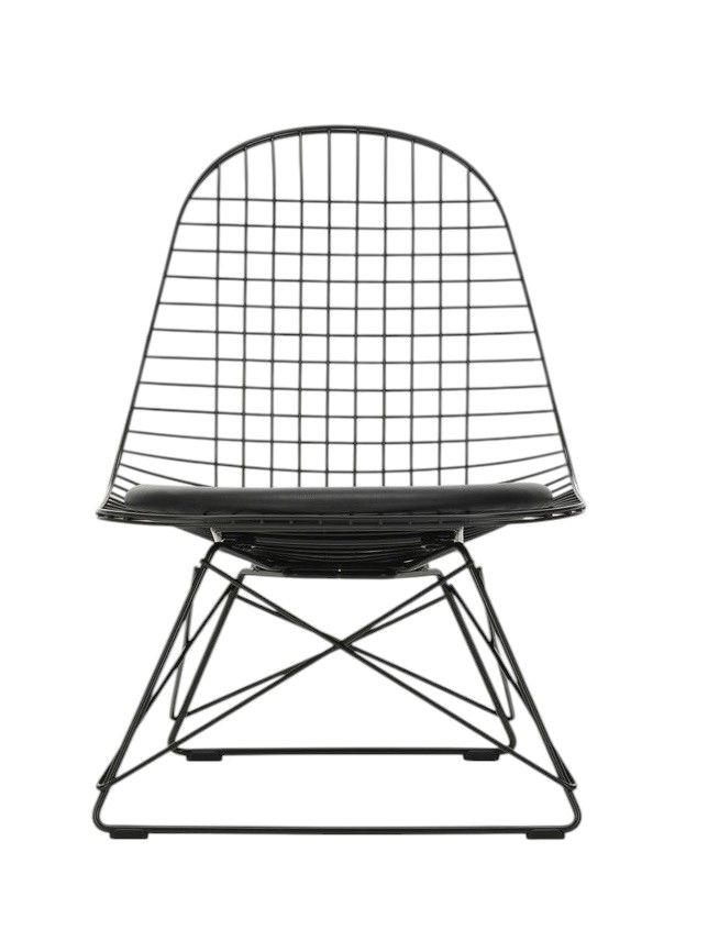 Schwarzer LKR-5 Wire Chair Stuhl von Vitra mit Sitzkissen, modernes Design für Wohnzimmer und Büro.