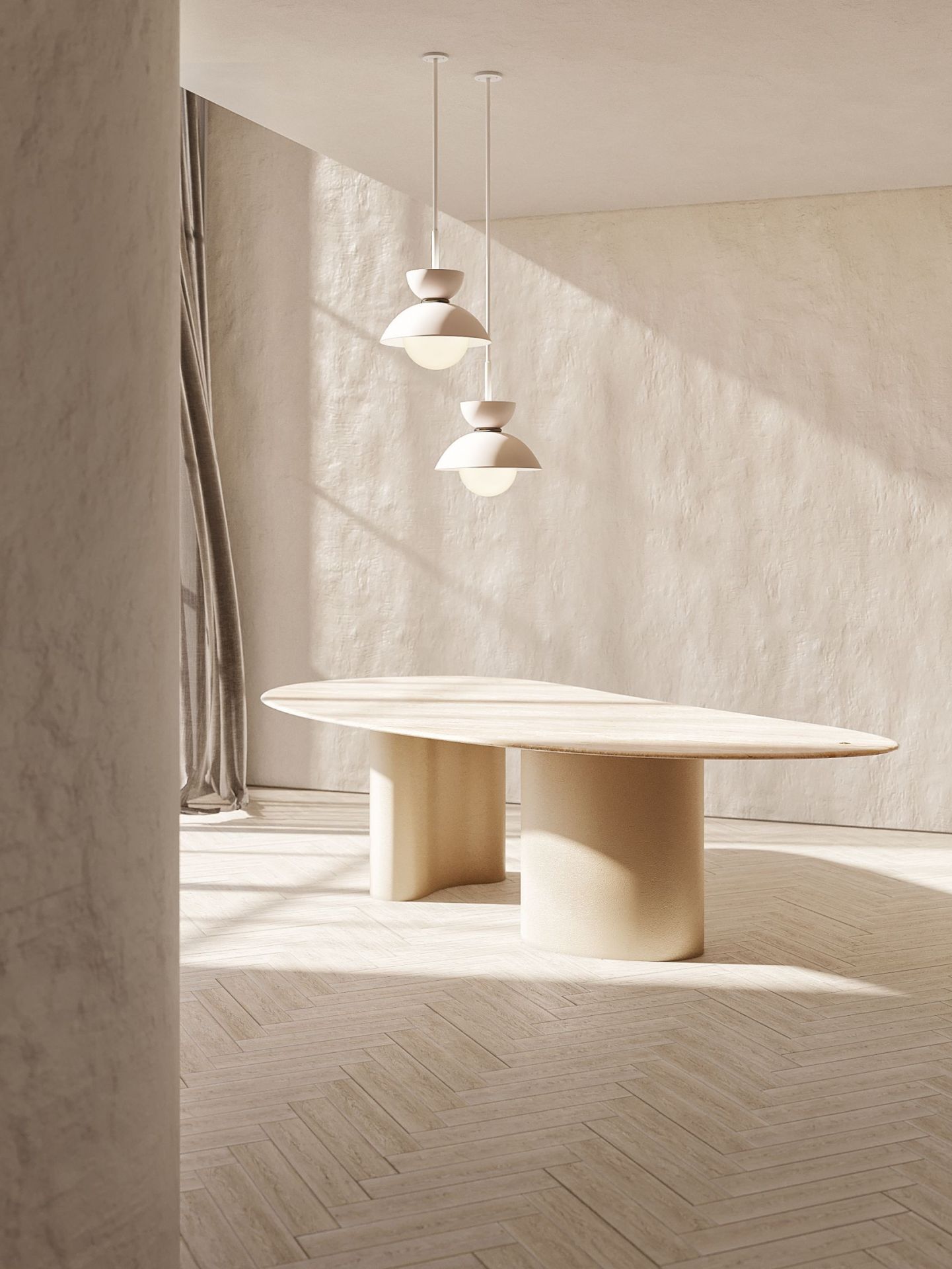 Pam Dining Table Arabescatto Marble and Gold Leather Mansi London