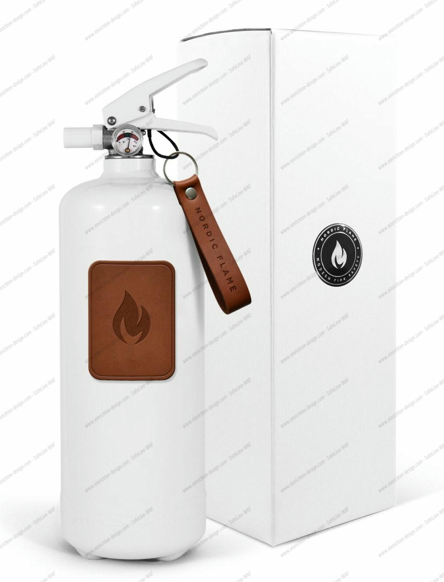 Fire extinguisher Leather Edition 2 kg white - dark leather emblem Nordic Flame SINGLE PIECE