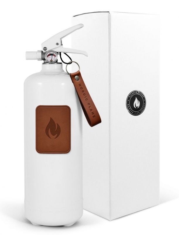 Fire extinguisher Leather Edition 2 kg white - dark leather emblem Nordic Flame SINGLE PIECE