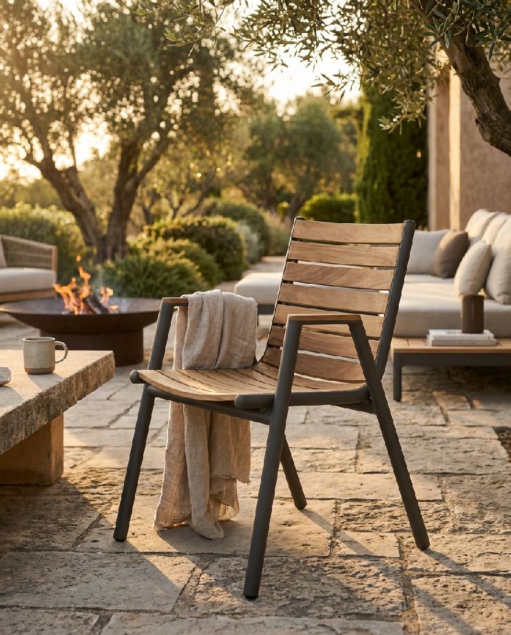 Pilotis armchair with armrests teak outdoor Fermob