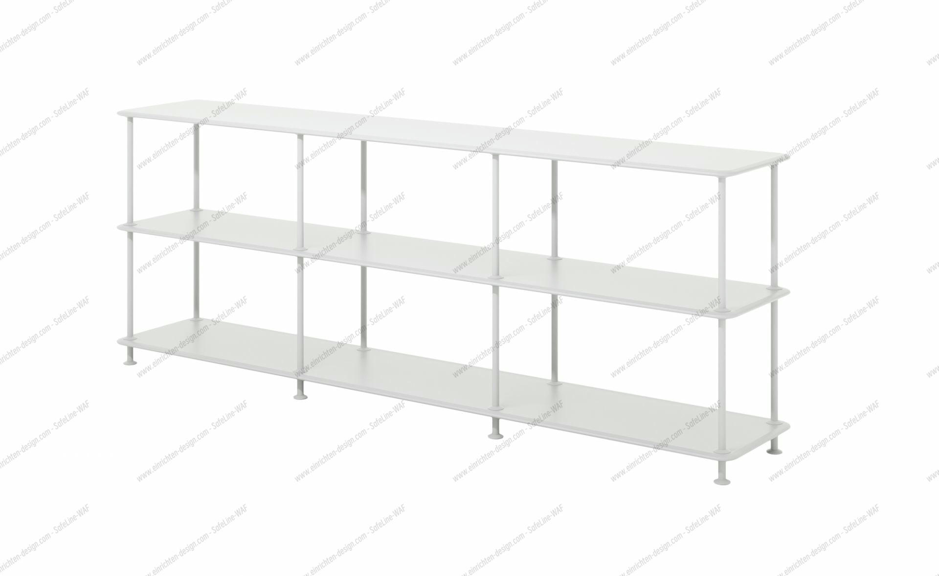 Weißes Montana Free Regal mit drei Ebenen für Wohnzimmer oder Büro.