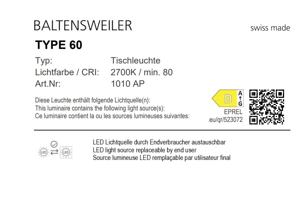 TYPE 60 Table Lamp Baltensweiler