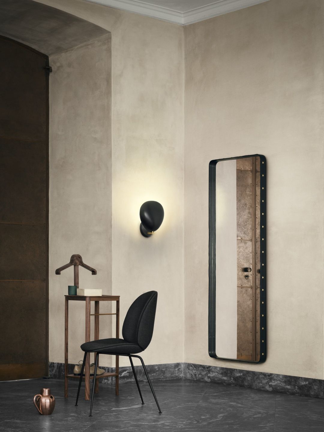 Adnet Rectangular Mirror Large tan leather Gubi