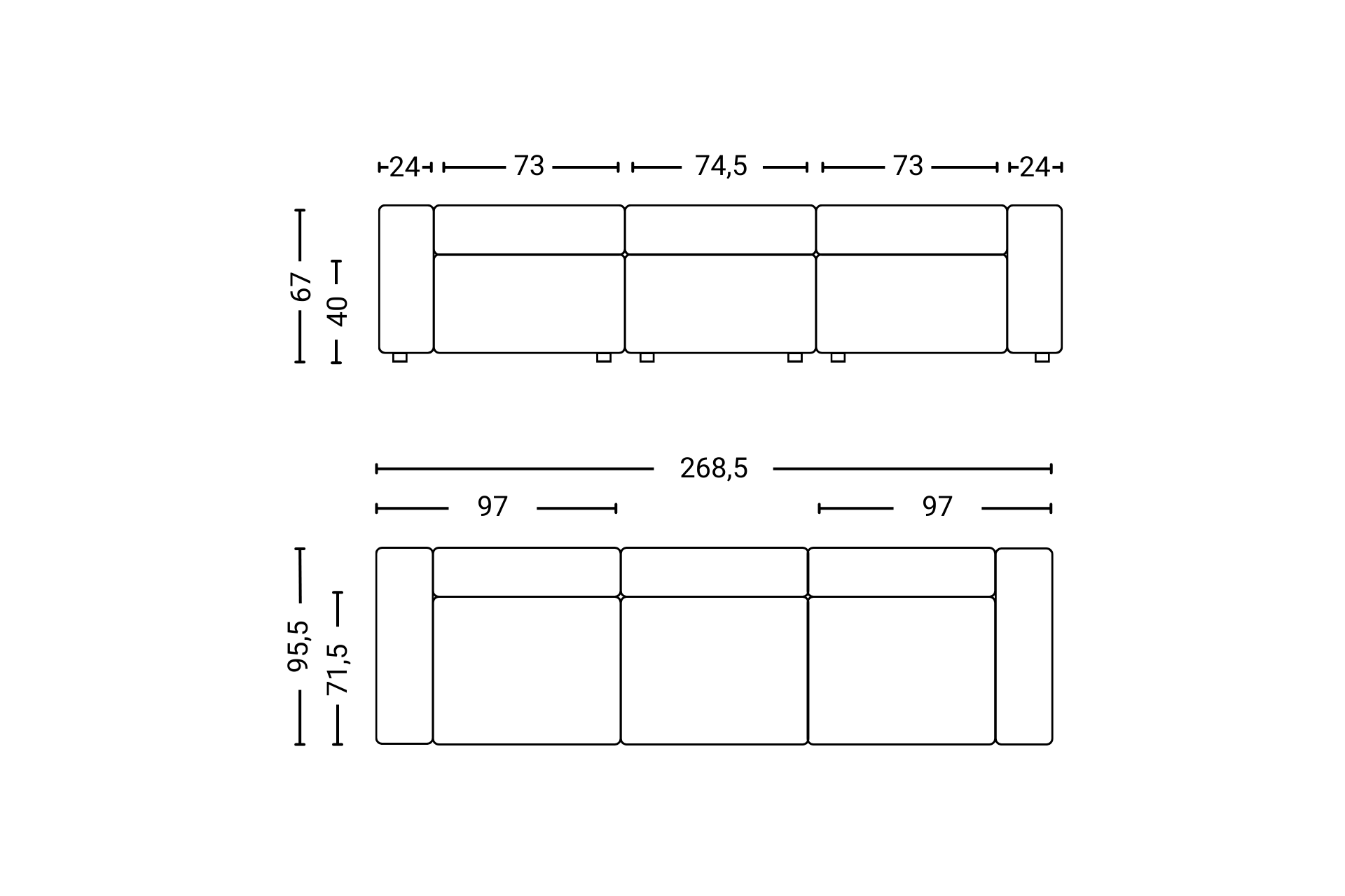 Mags 3-Seater Sofa Combination 1 / 268 cm Hay
