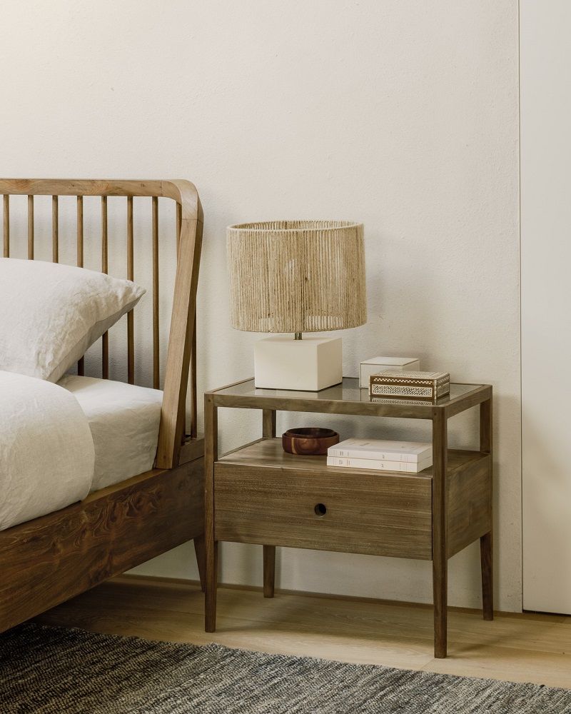 Spindle Bedside Table 1 Drawer Teak Ethnicraft