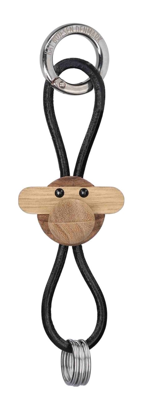 Monkey key ring silver coloured metal with black leather Kay Bojesen