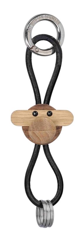 Monkey key ring silver coloured metal with black leather Kay Bojesen