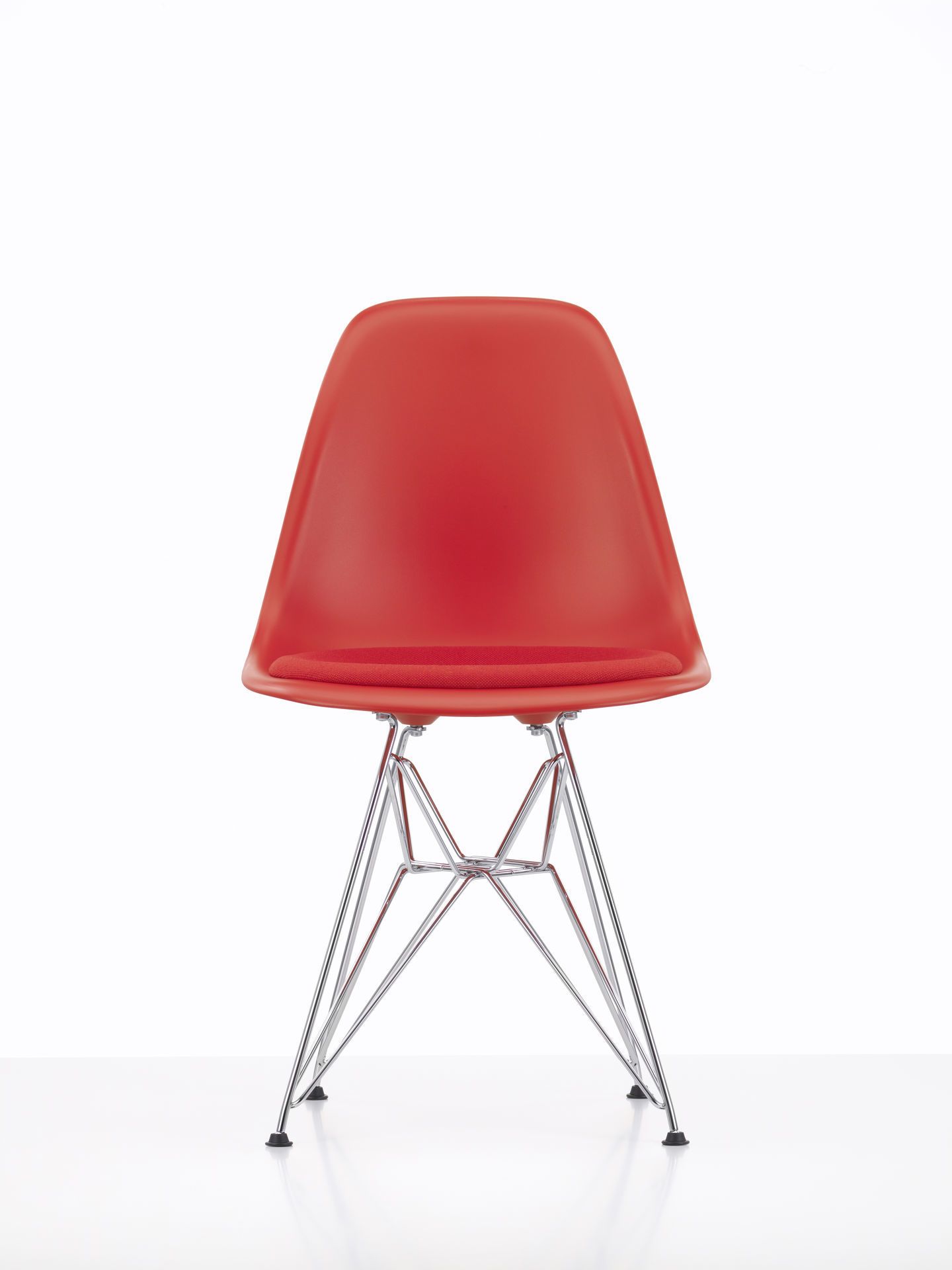 Eames Plastic Side Chair DSR Chair with Seat Cushion Vitra Chrome - Hopsack warmgrey/ivory, White