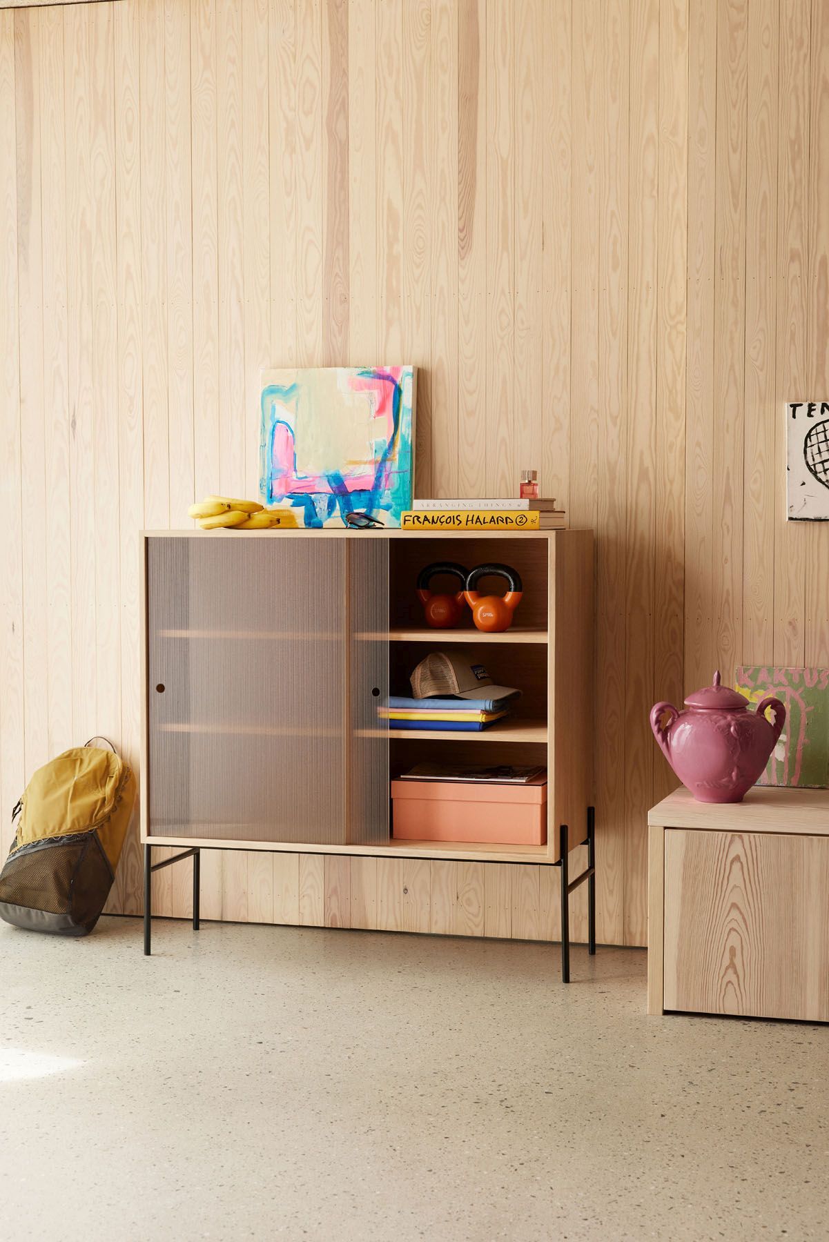 Hifive glass cabinet Low W75cm light oak Northern