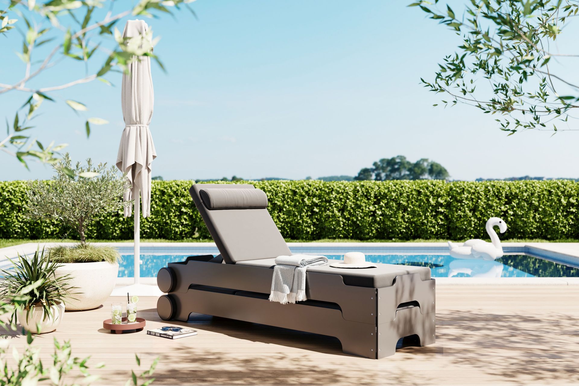 Solara Stacking Lounger incl. Wheels and Upholstery Outdoor Müller Möbelwerkstätten