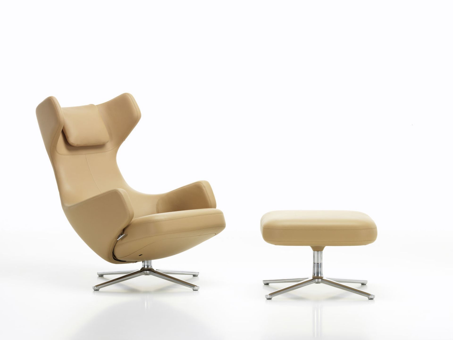 Grand Repos Easy Chair + Ottoman Vitra Polished Cosy Classic grey