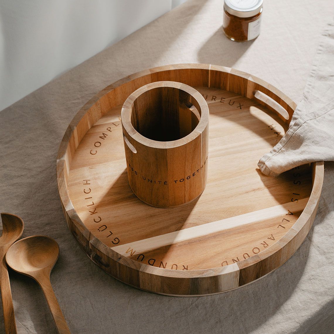 All-round happiness" wooden tray wheels