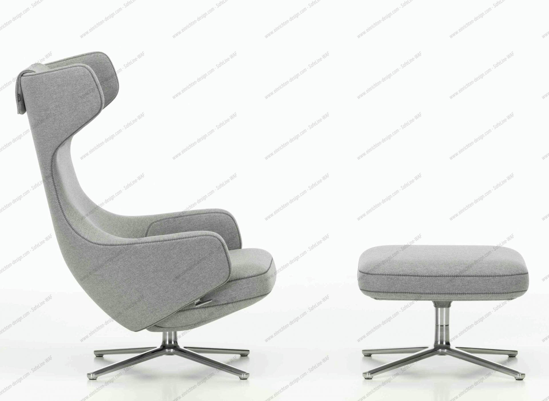 Grand Repos Armchair + Ottoman Vitra Polished Cosy Pebble