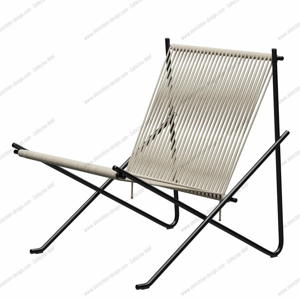 PK4 Lounge Chair von Fritz Hansen: Pulverbeschichteter Sessel mit naturfarbener Schnur und minimalistischem Design.
