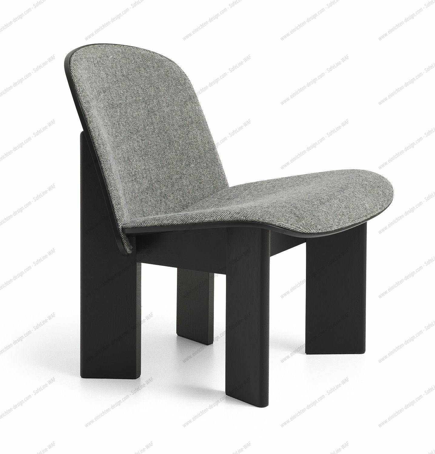 Hay Chisel Lounge Chair Sessel, vollgepolstert mit grauem Stoff und schwarzem Holzgestell. Moderner Sessel für Wohnzimmer.