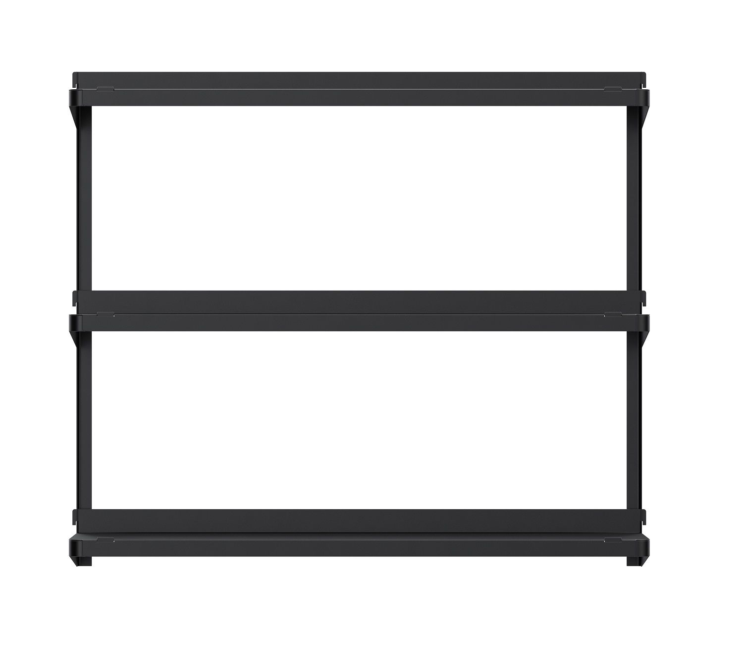 Schwarzes Click Wandregal von New Tendency, minimalistisches Design mit zwei Regalböden, ideal für moderne Wohnräume.