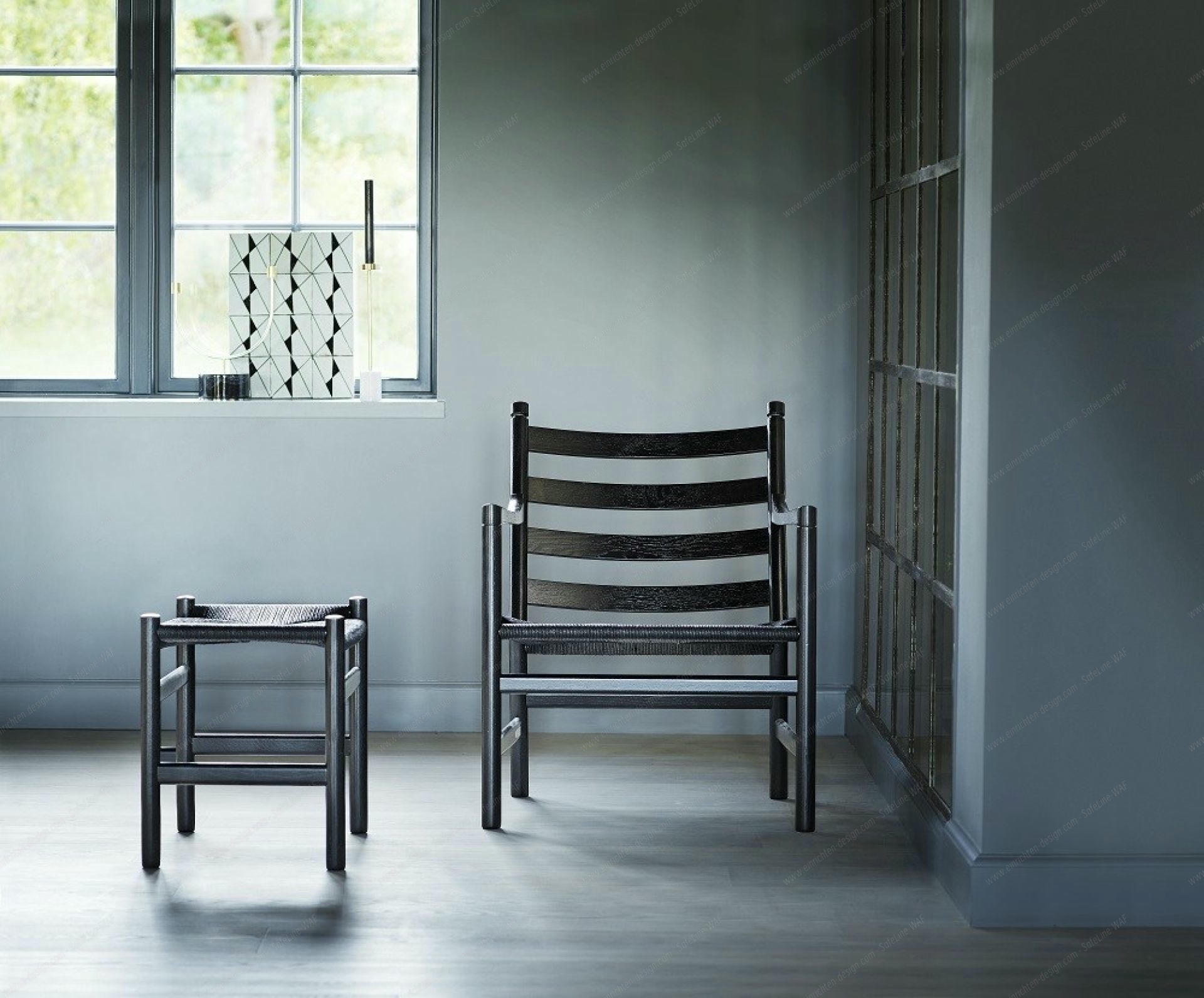 Schwarzer CH53 Footstool Hocker von Carl Hansen & Søn aus Eiche mit schwarzem Geflecht.