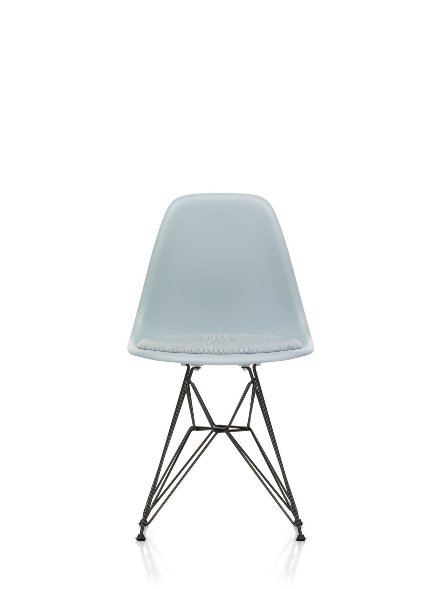 Eames Plastic Side Chair DSR Chair with Seat Cushion Vitra Chrome - Hopsack warmgrey/ivory, White