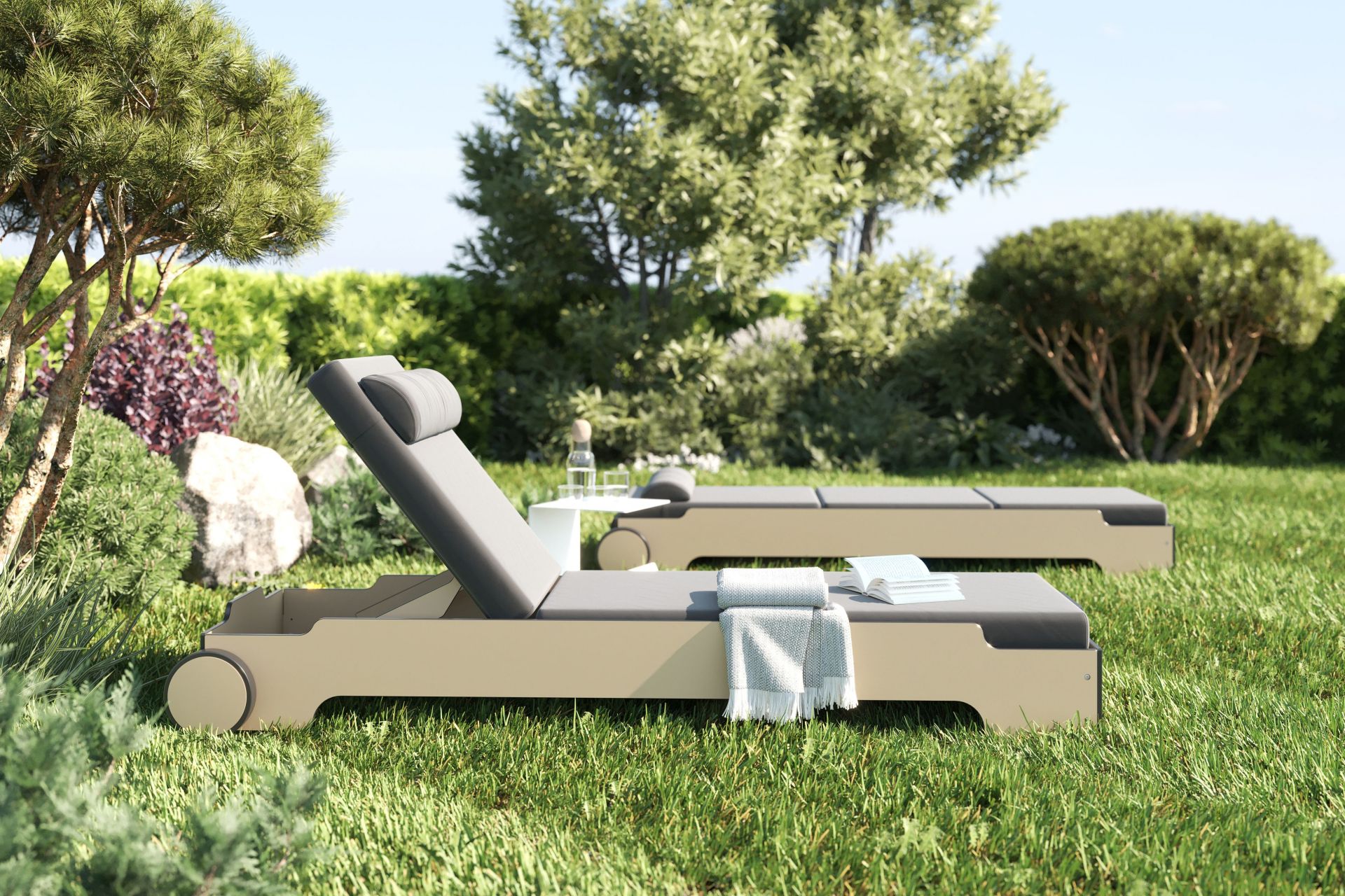 Solara Stacking Lounger incl. Wheels and Upholstery Outdoor Müller Möbelwerkstätten
