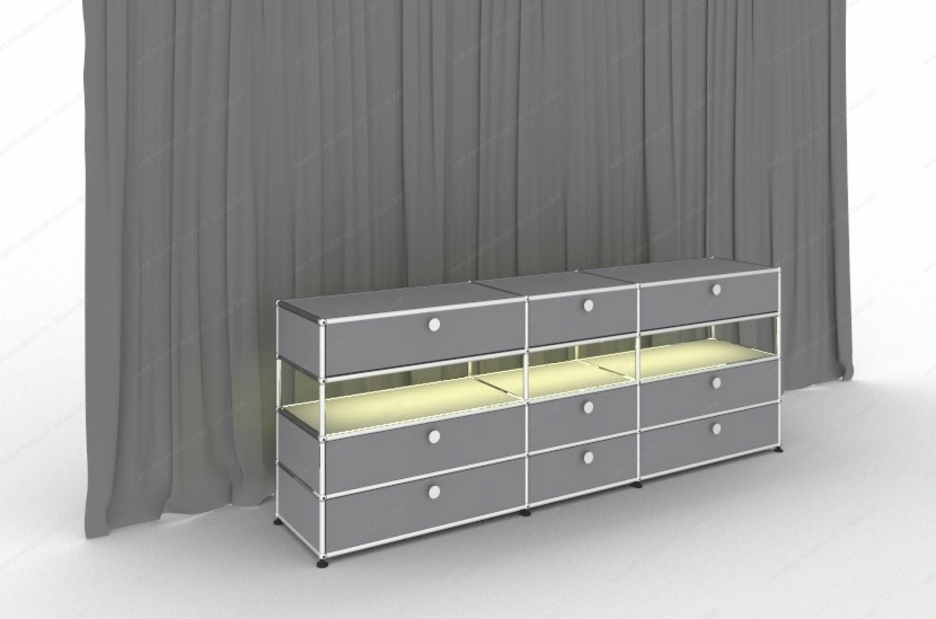 E Sideboard illuminated 9 drawers matt silver USM Haller – QUICK SHIP