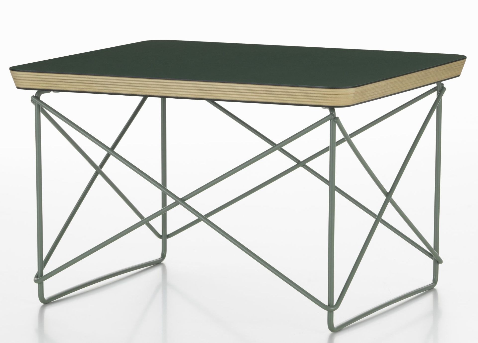Vitra LTR Occasional Table Beistelltisch mit Linoleum Jade Platte und filigranem, grünem Drahtgestell.