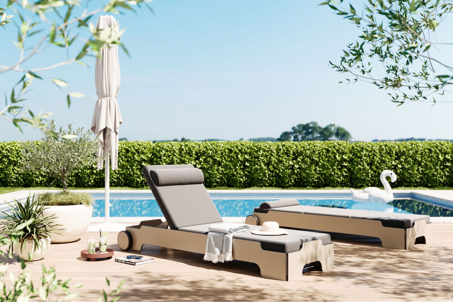 Solara Stacking Lounger incl. Wheels and Upholstery Outdoor Müller Möbelwerkstätten